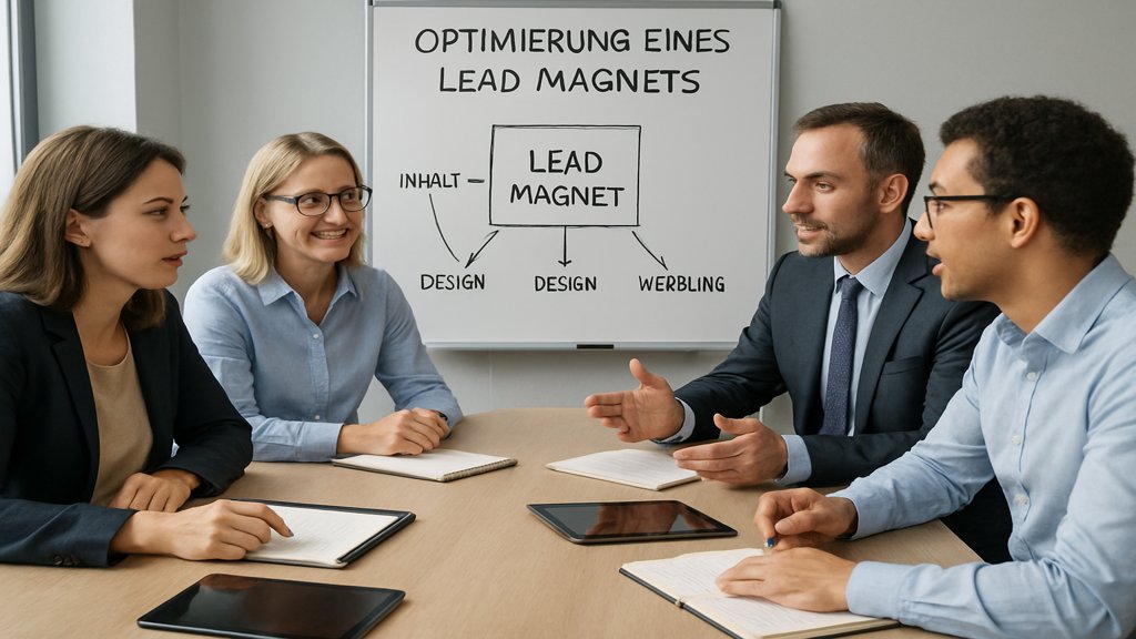 Business-Team diskutiert Strategien zur Optimierung eines Lead Magnets.