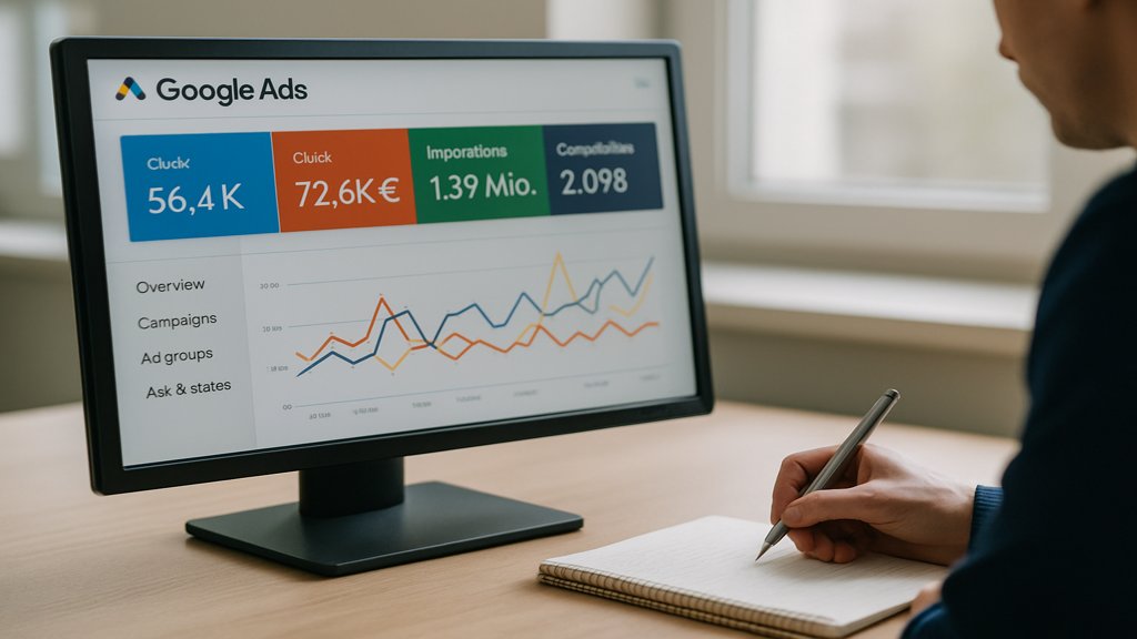 Ein Diagramm auf einem Bildschirm, das die Leistung einer Google Ads-Kampagne zeigt.