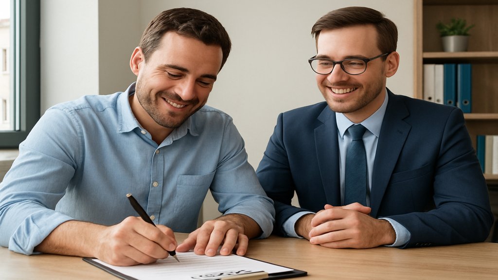 Ein Kunde unterschreibt einen Vertrag, symbolisch für erfolgreiche Preisstrategien.