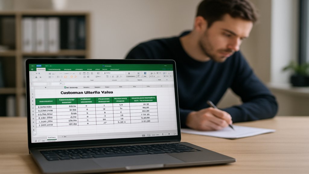 Ein Laptop mit einer Excel-Tabelle zur Berechnung des Kundenwerts.
