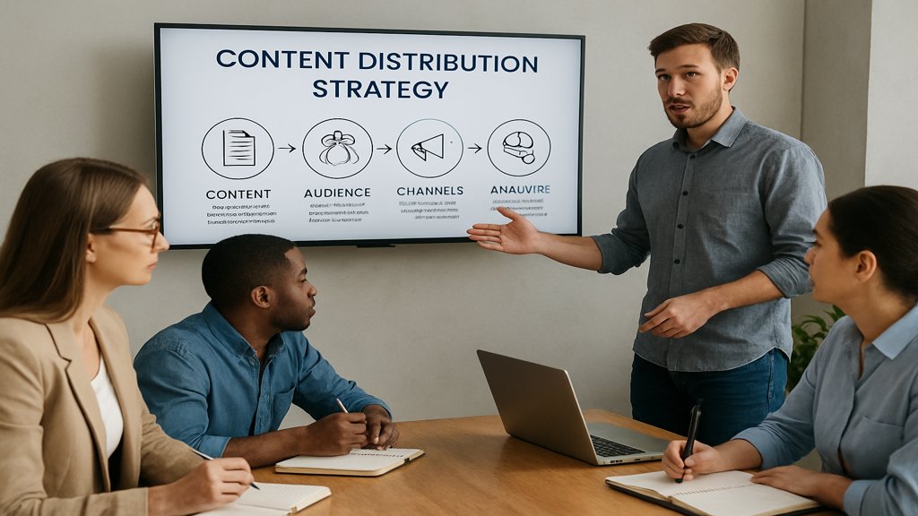 Ein Team bei der Planung einer Content-Distribution-Strategie.