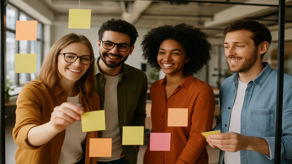 Ein Team bei einem kreativen Brainstorming in einem modernen Büro.