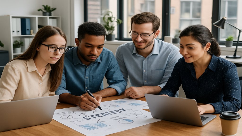 Ein Team entwickelt Strategien für skalierbare Geschäftsmodelle.