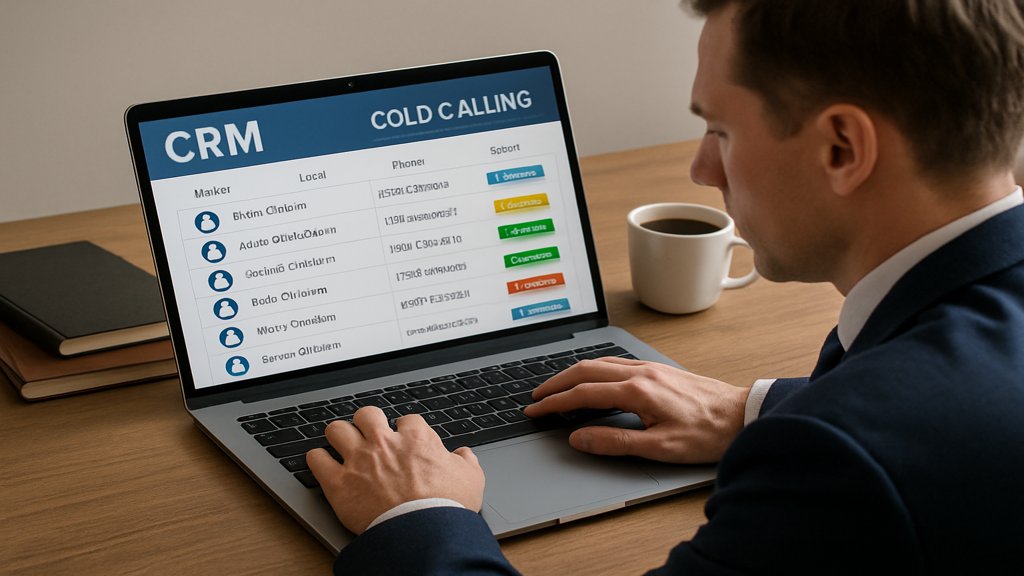Eine Geschäftsperson nutzt ein CRM-Tool für die B2B-Kaltakquise.