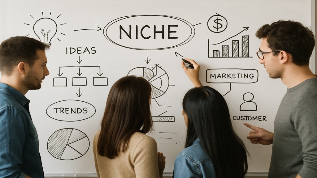 Eine Gruppe brainstormt Ideen für eine profitable Nische.