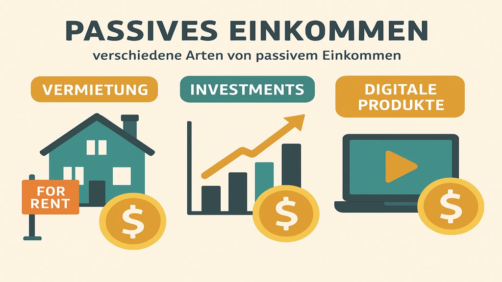 Eine Infografik mit verschiedenen Möglichkeiten, passives Einkommen zu generieren.