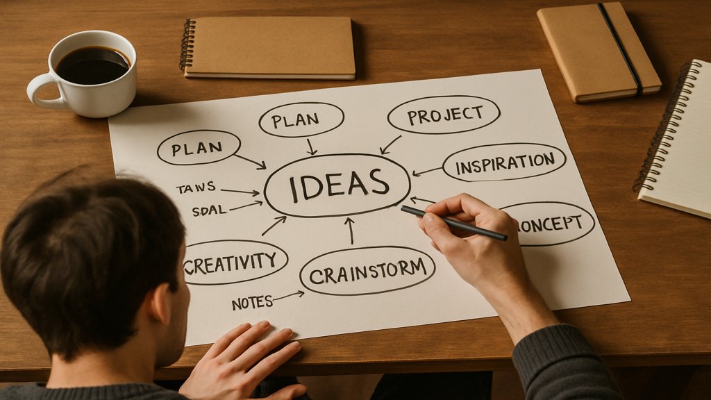 Eine Person erstellt eine Mindmap, um eine Nische zu finden.
