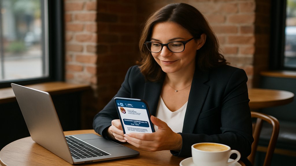 Eine Unternehmerin nutzt LinkedIn für Social Selling.