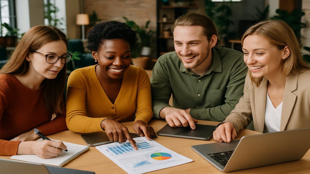 Freelancer im Co-Working-Space bei der Finanzplanung.