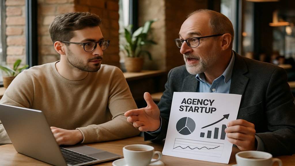 Freelancer mit Mentor bei der Planung der Agenturgründung.