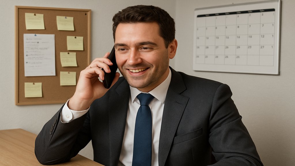 Geschäftsmann telefoniert mit einem Kunden, um nach einem Angebot nachzufassen.