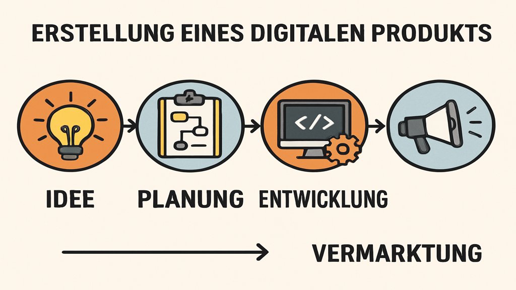 Infografik des Prozesses zur Erstellung digitaler Produkte.
