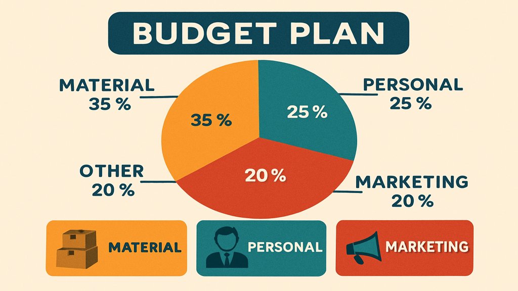 Infografik eines Budgetplans mit verschiedenen Kostenkategorien.