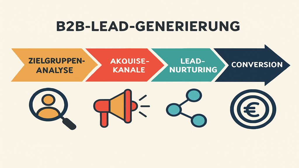 Infografik mit Schritten zur B2B-Lead-Generierung.