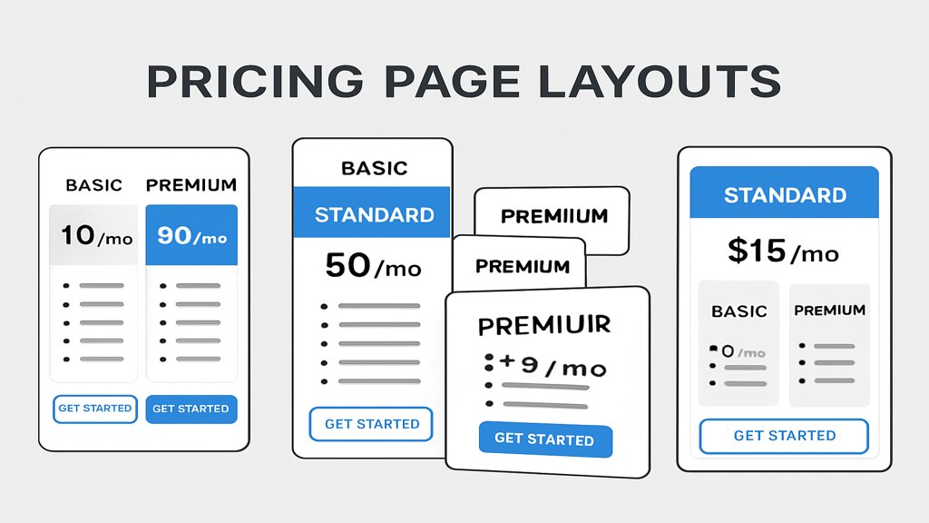 Infografik mit verschiedenen Pricing Page Layouts.