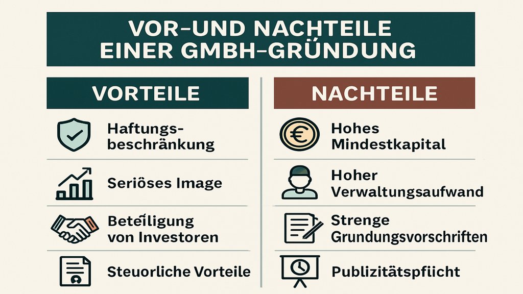 Infografik mit Vor- und Nachteilen der GmbH-Gründung.