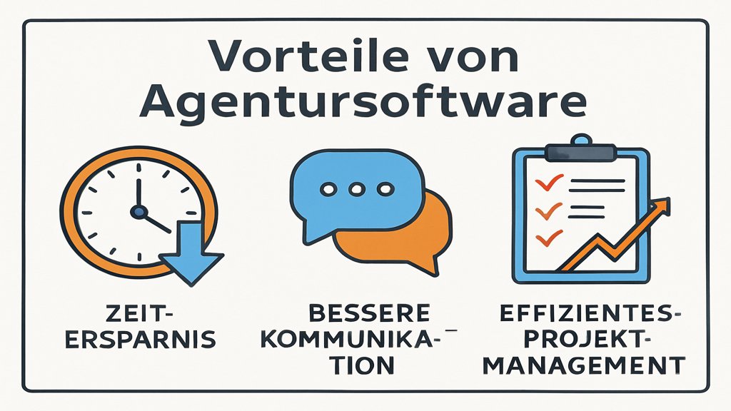 Infografik über die Vorteile von Agentursoftware.