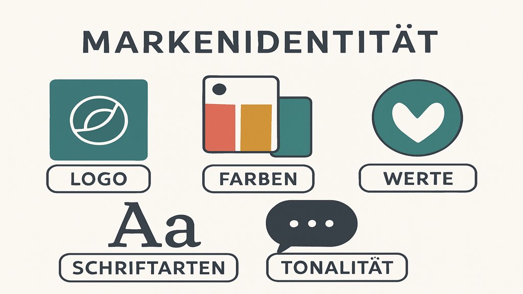 Infografik zu den Elementen einer Markenidentität.