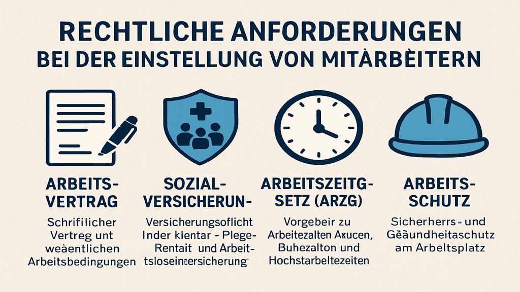 Infografik zu rechtlichen Anforderungen bei der Einstellung eines Mitarbeiters.