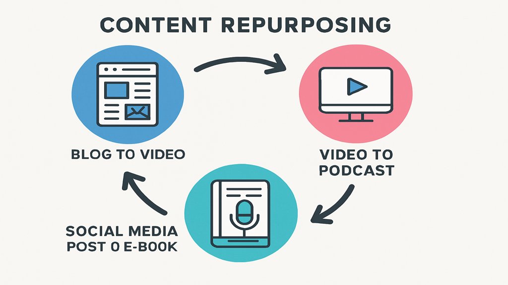 Infografik zu verschiedenen Content-Repurposing-Strategien.