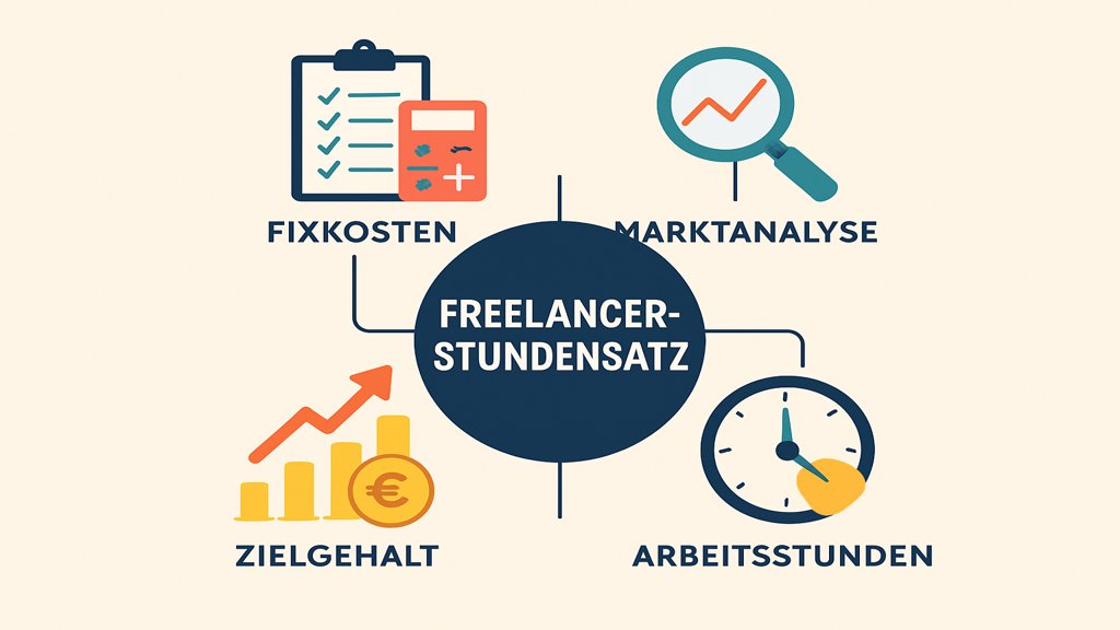 Infografik zur Berechnung des Freelancer-Stundensatzes.