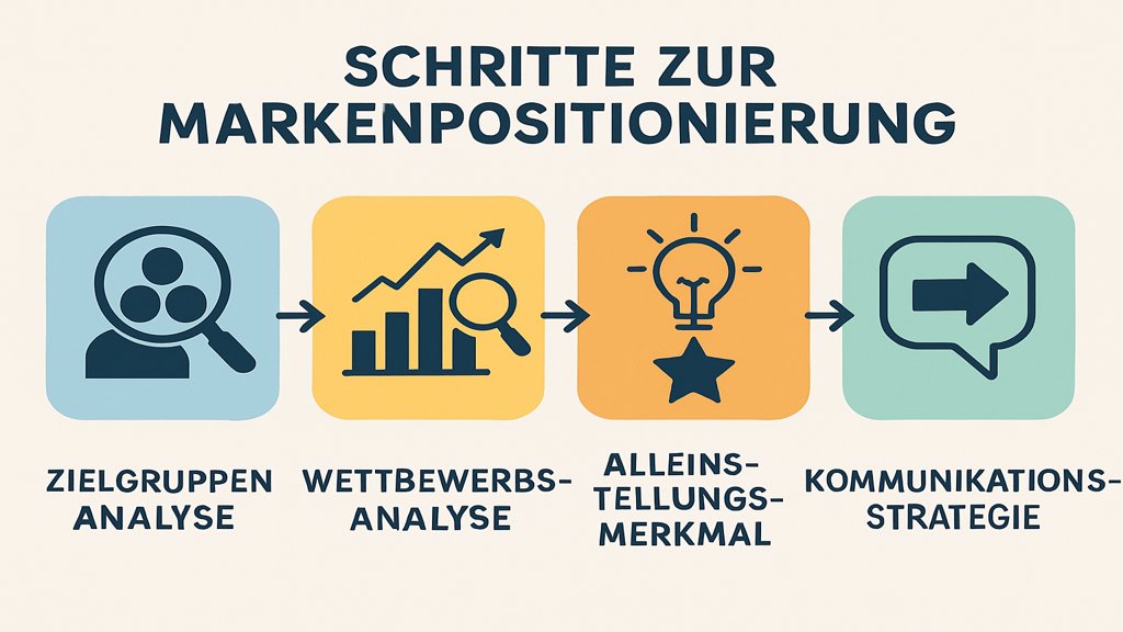 Infografik zur Markenpositionierung mit den wichtigsten Schritten.