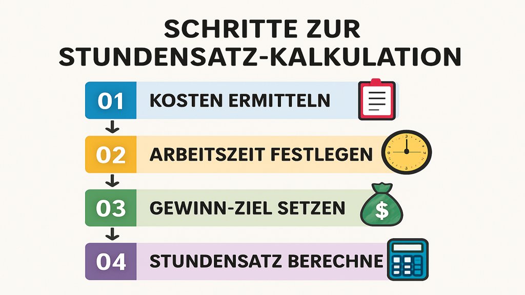 Infografik zur Schritt-für-Schritt-Kalkulation eines Stundensatzes.