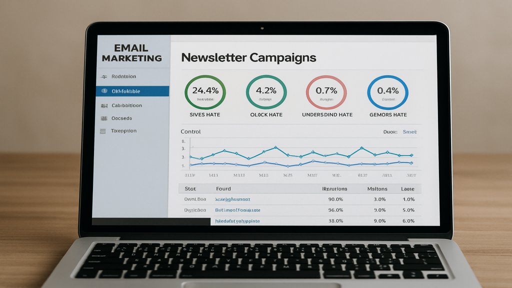 Laptop mit E-Mail-Marketing-Tool und Newsletter-Statistiken.