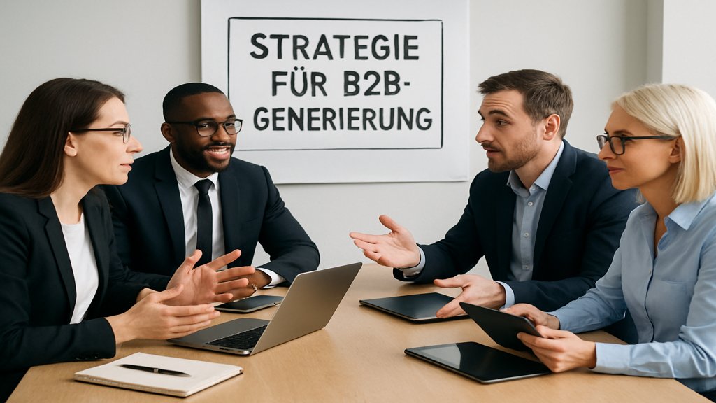 Marketing-Team diskutiert Strategien zur B2B-Lead-Generierung.