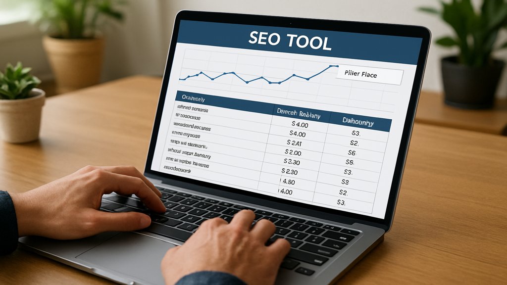 Person bei der Keyword-Recherche für eine Pillar Page mit einem SEO-Tool.
