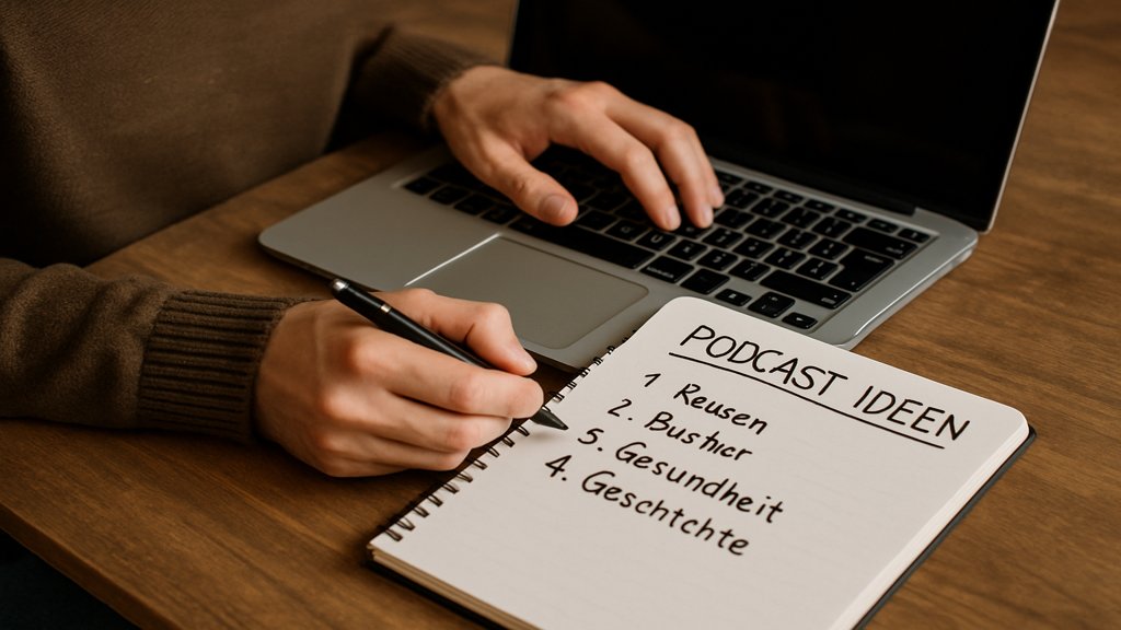 Person beim Brainstorming für Podcast-Themen.