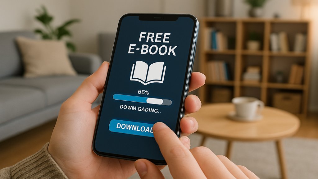 Person lädt ein kostenloses E-Book auf ihrem Smartphone herunter.