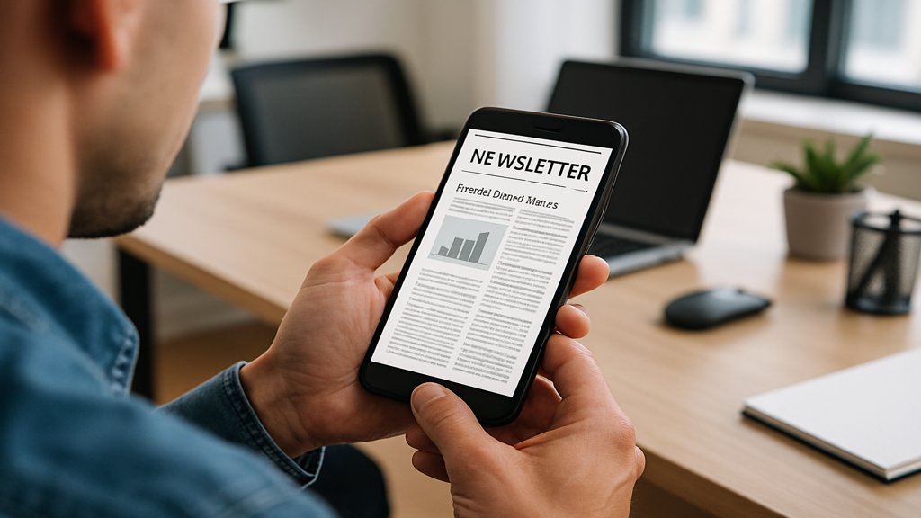 Person liest einen Newsletter auf dem Smartphone.