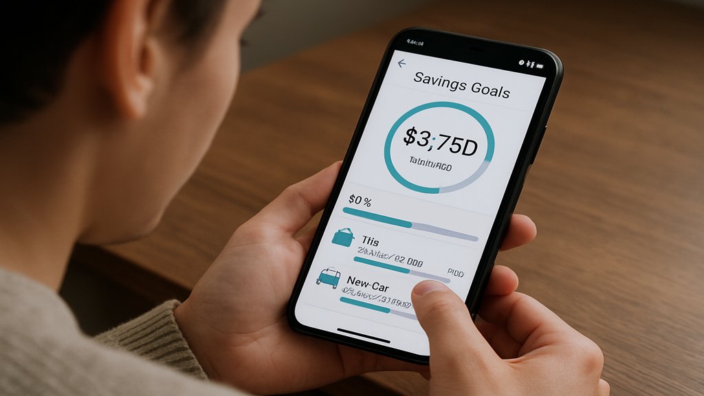 Person nutzt eine App auf dem Smartphone zur Verfolgung ihrer Sparziele.