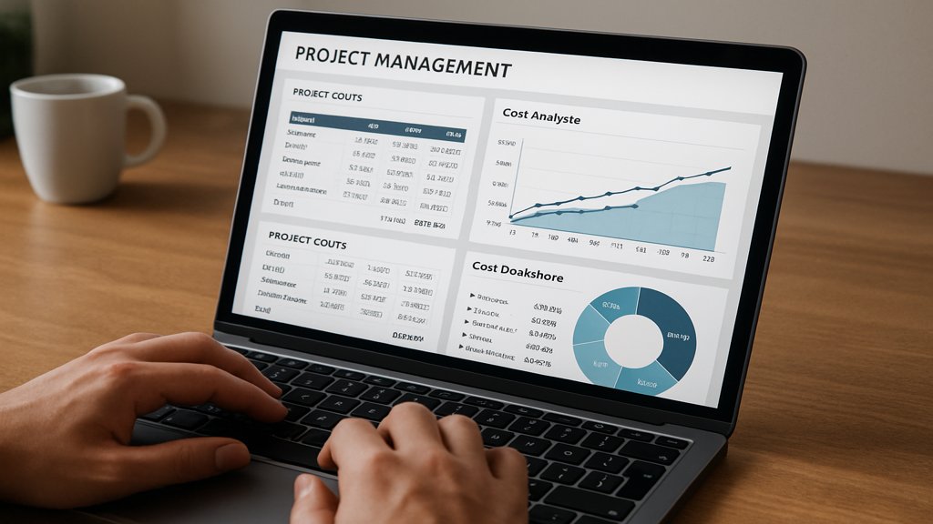 Person nutzt eine Projektmanagement-Software zur Kostenanalyse.
