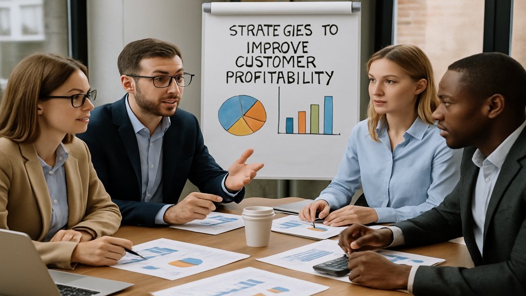 Team diskutiert Strategien zur Verbesserung der Kundenprofitabilität.