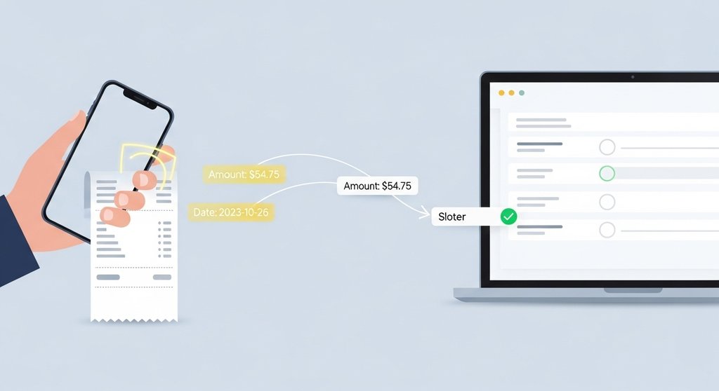 Animierte Grafik zur automatischen Belegerfassung mit einem Finanztool.