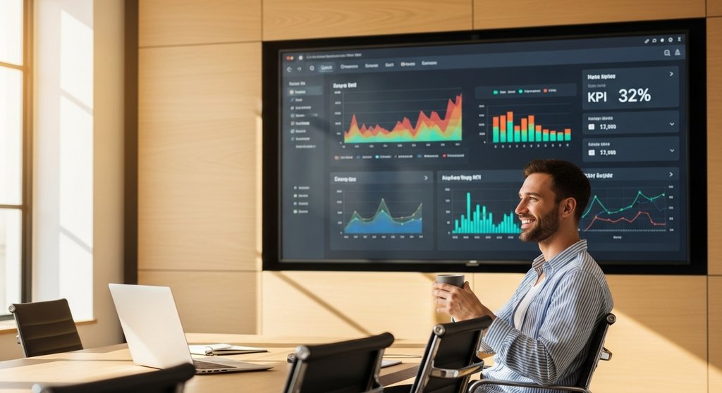 Ein Agenturmitarbeiter betrachtet ein Dashboard für automatisierte Reportings.