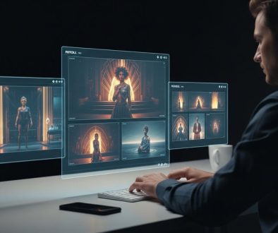 Ein Designer erstellt mit Midjourney Prompts eine konsistente visuelle Markenidentität.