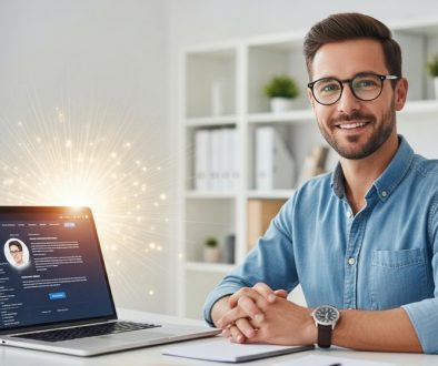 Ein Experte zeigt sein optimiertes LinkedIn-Profil, das als Kundenmagnet dient.