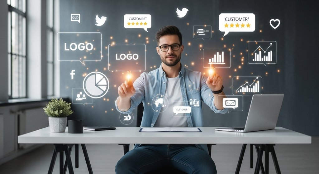 Ein Freelancer gestaltet aktiv sein Personal Branding durch digitale Elemente.