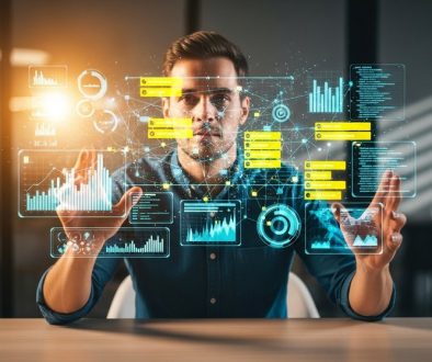 Ein Marketer nutzt Prompt Engineering, um mit einer KI-Benutzeroberfläche innovative Marketing-Inhalte zu erstellen.