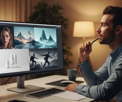 Ein Marketing-Profi vergleicht Ergebnisse verschiedener KI-Bildgeneratoren für Agenturprojekte.