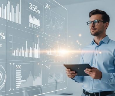 Ein SEO-Experte nutzt KI-gestützte Visualisierungen für eine tiefgehende SEO-Analyse.