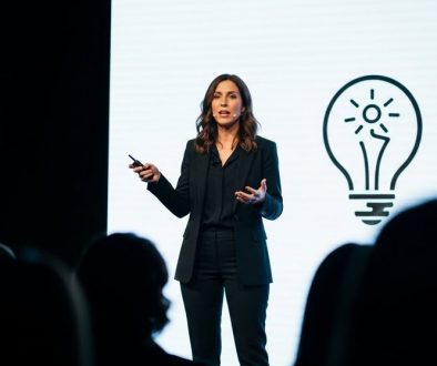 Eine Expertin hält einen Vortrag und demonstriert so, wie man Thought Leadership aufbauen kann.