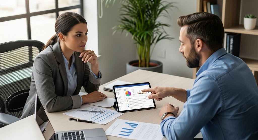 Eine Projektmanagerin in einem Meeting zur Kundenkommunikation im Projekt.