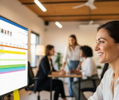 Eine Projektmanagerin nutzt eine Ressourcenplanung Software zur optimalen Team-Auslastung.