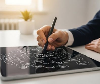 Experte bei der strategischen Planung einer Content-Strategie am Schreibtisch.