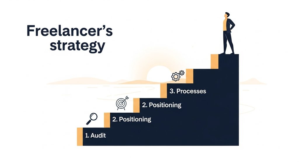 Infografik der 3-Schritte-Strategie für zukunftsfähige Freelancer.