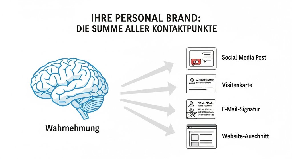 Infografik, die zeigt, wie Personal Branding aus vielen Kontaktpunkten entsteht.